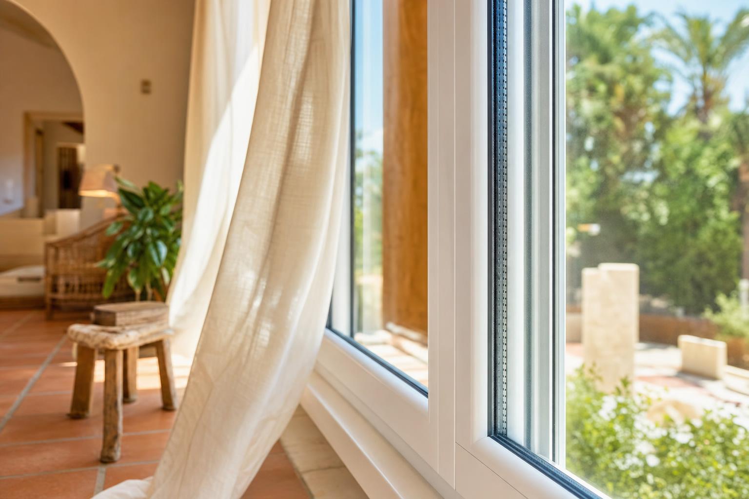 Ventana de doble acristalamiento recién instalada en un salón luminoso de una vivienda española